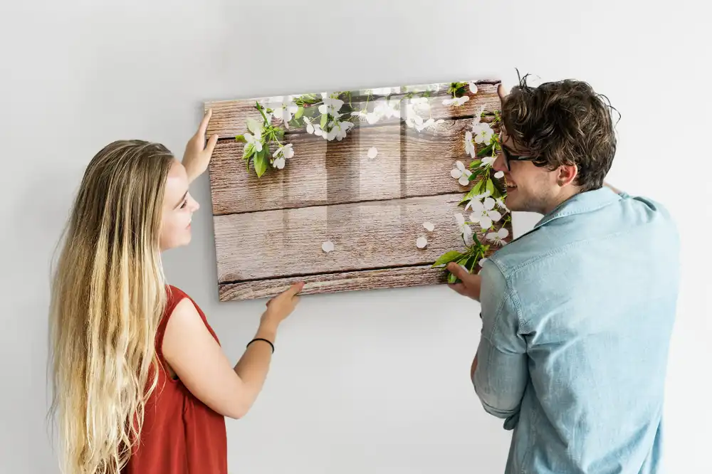 Tablă magnetică de scris cu model floral și ramă din lemn