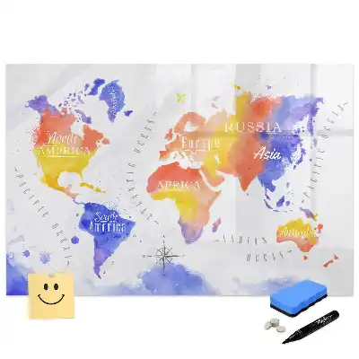 Tablă magnetică cu hartă artistică a lumii și marker