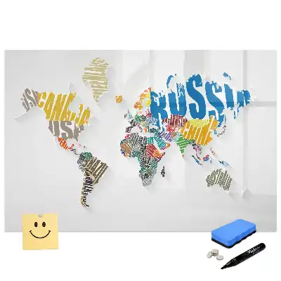 Tablă magnetică în formă de hartă a lumii pentru magneți și inscripții