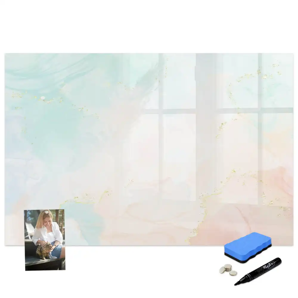 Tablă magnetică cu model marmură în acuarele pastelate