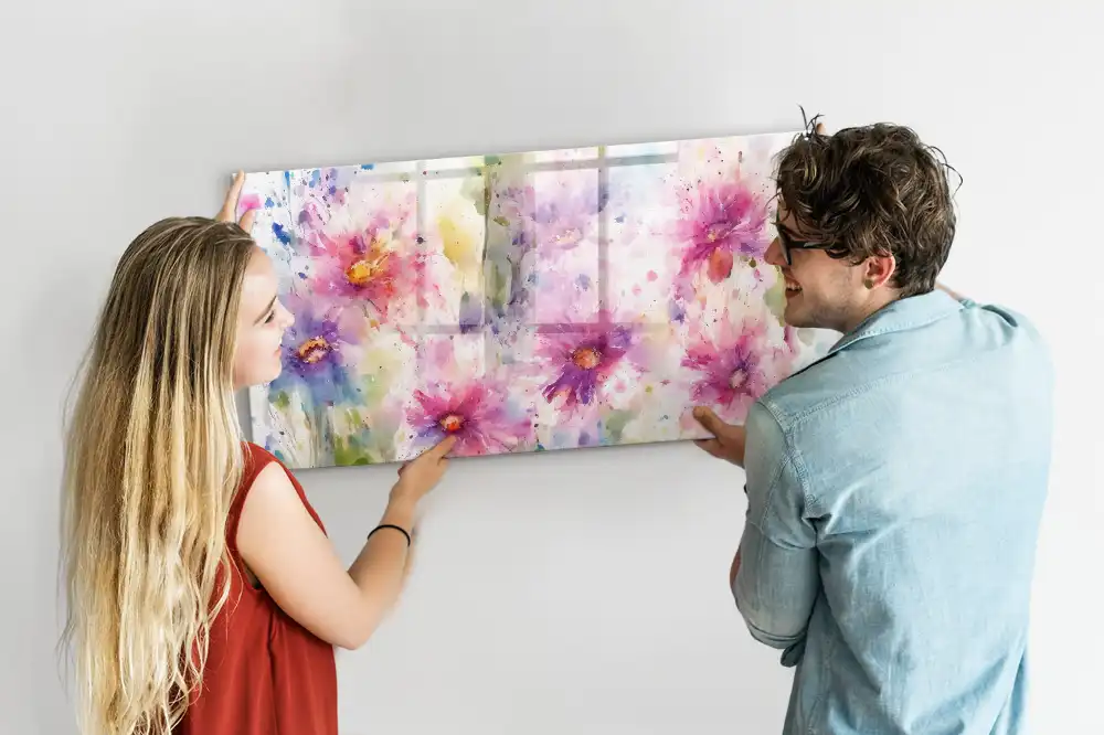 Tablă magnetică cu model de flori pictate pe pânză