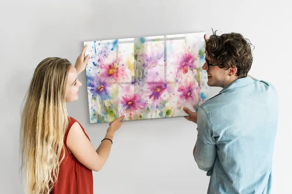 Tablă magnetică cu model de flori pictate pe pânză