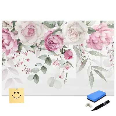 Tablă magnetică cu model de acuarele cu trandafiri și flori
