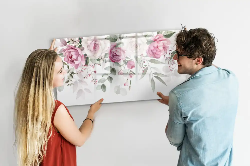 Tablă magnetică cu model de acuarele cu trandafiri și flori