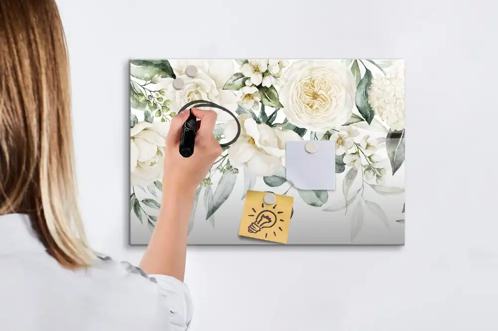 Tablă magnetică cu marker și design cu flori colorate