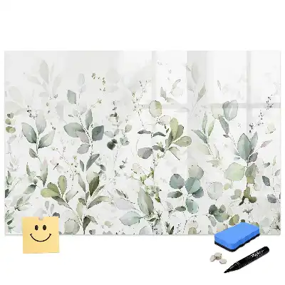 Tablă magnetică de scris cu model de vegetație și frunze verzi