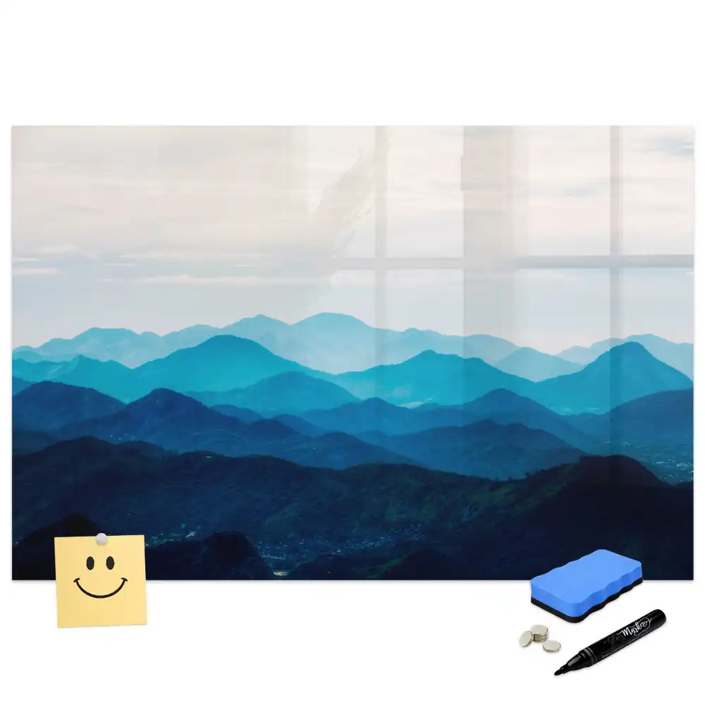 Tablă magnetică cu design de vedere montană în acuarelă