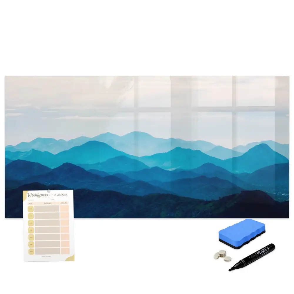 Tablă magnetică cu design de vedere montană în acuarelă