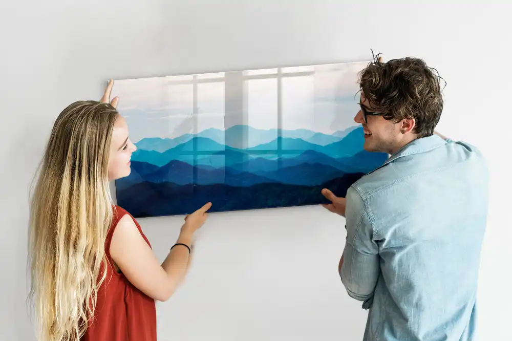 Tablă magnetică cu design de vedere montană în acuarelă