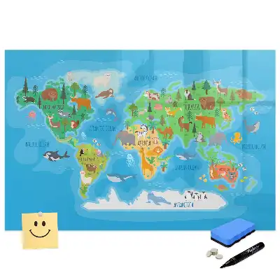 Tablă magnetică cu hartă și desene animate pentru copii