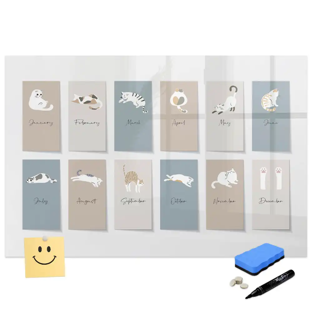 Tablă magnetică pentru calendar cu model cu pisici