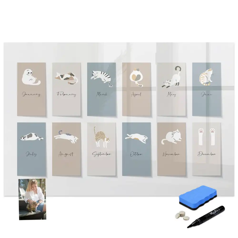 Tablă magnetică pentru calendar cu model cu pisici