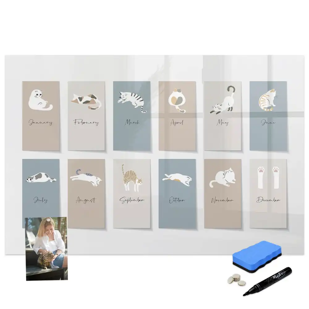 Tablă magnetică pentru calendar cu model cu pisici