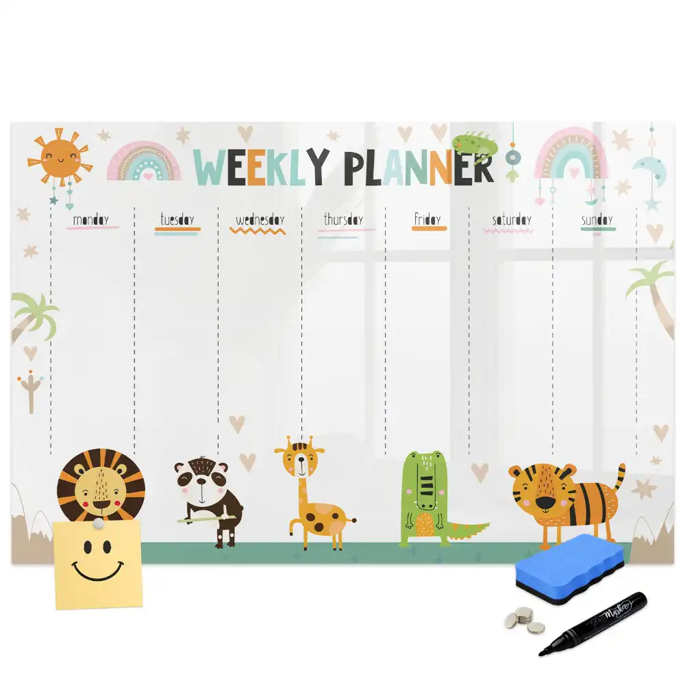 Tablă magnetică săptămânală pentru copii cu design cu animale