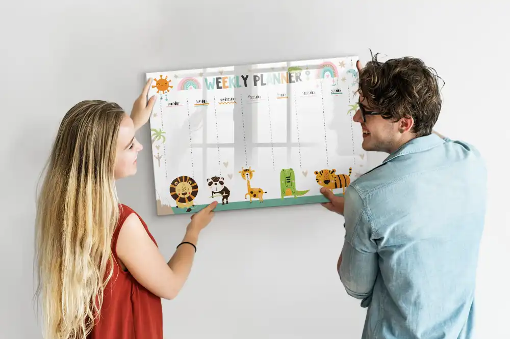 Tablă magnetică săptămânală pentru copii cu design cu animale