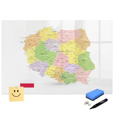 Tablă magnetică cu harta geografică a Poloniei pentru scriere cu marker