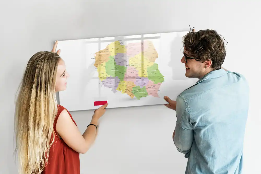 Tablă magnetică cu harta geografică a Poloniei pentru scriere cu marker