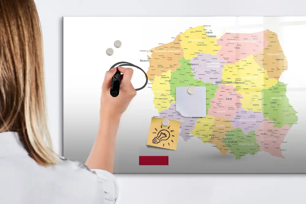 Tablă magnetică cu harta geografică a Poloniei pentru scriere cu marker