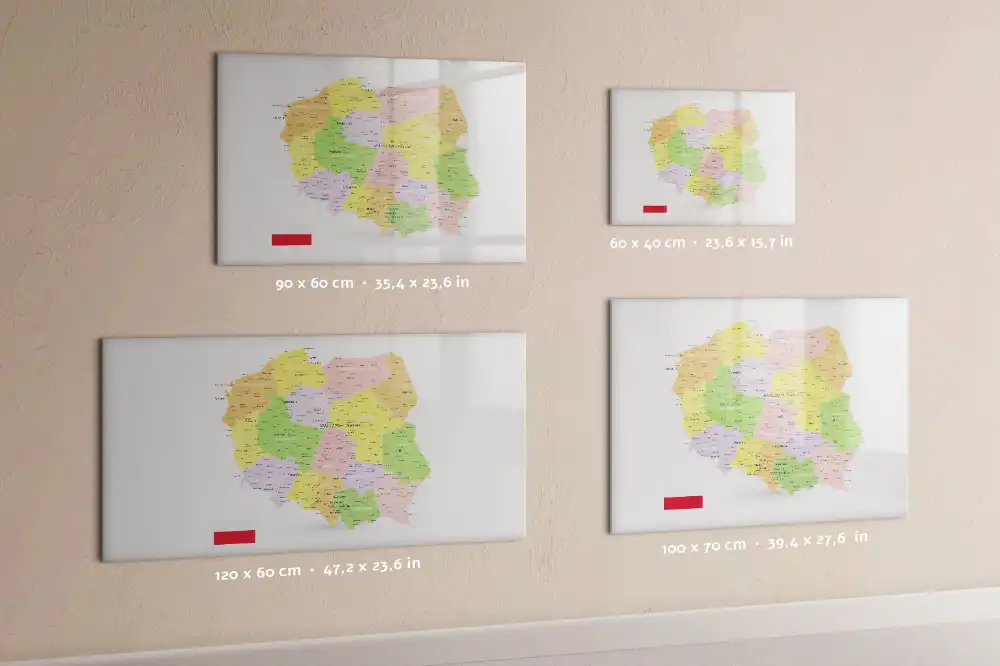 Tablă magnetică cu harta geografică a Poloniei pentru scriere cu marker
