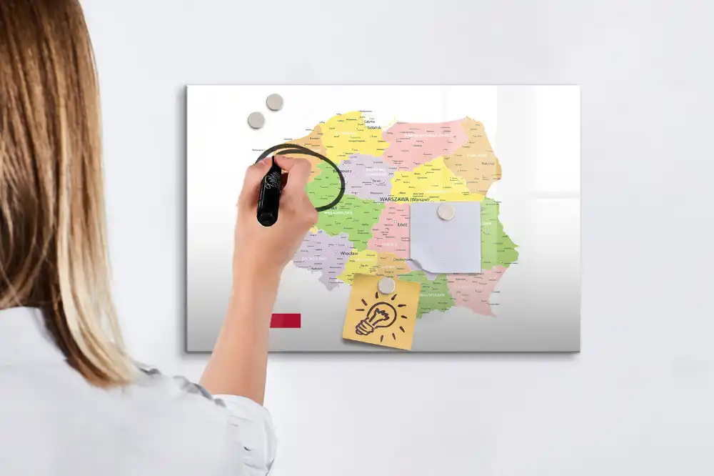 Tablă magnetică cu harta geografică a Poloniei pentru scriere cu marker