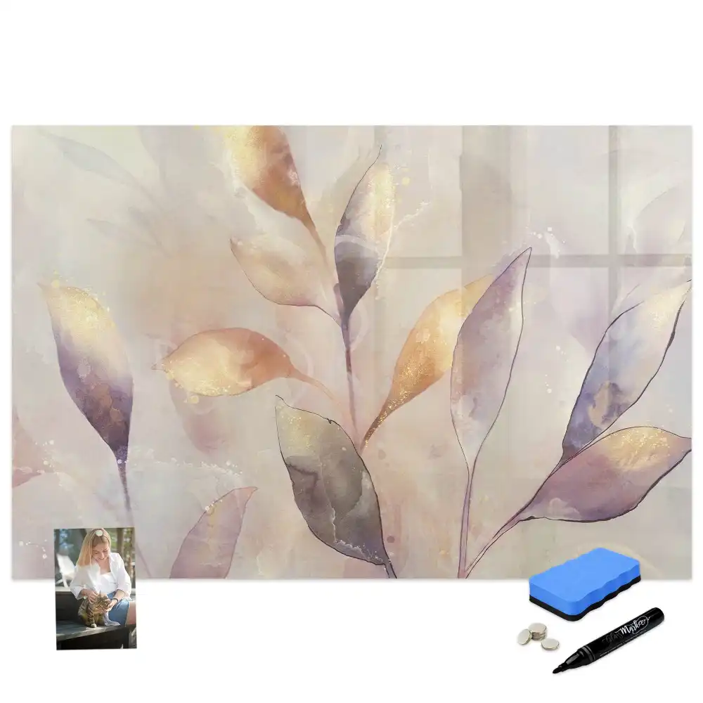 Tablă magnetică cu model de plante pictate în acuarelă