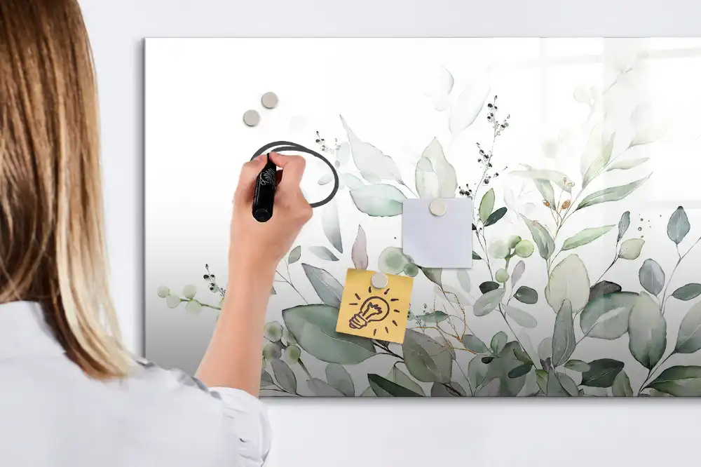 Tablă magnetică pentru marker cu design cu frunze verzi