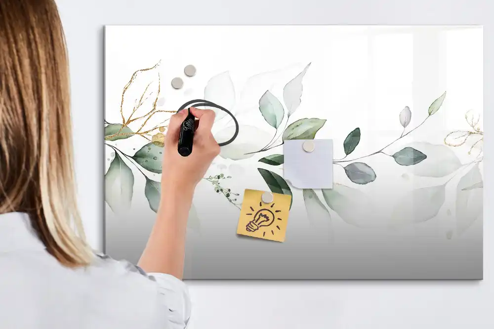 Tablă magnetică cu model botanic abstract cu frunze