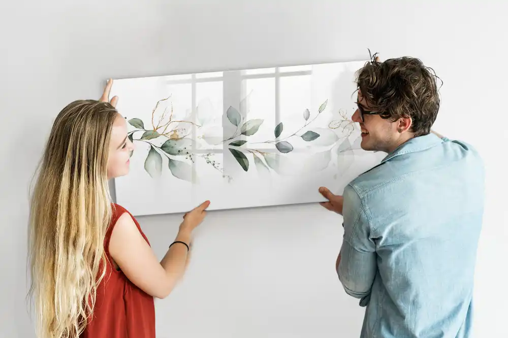 Tablă magnetică cu model botanic abstract cu frunze