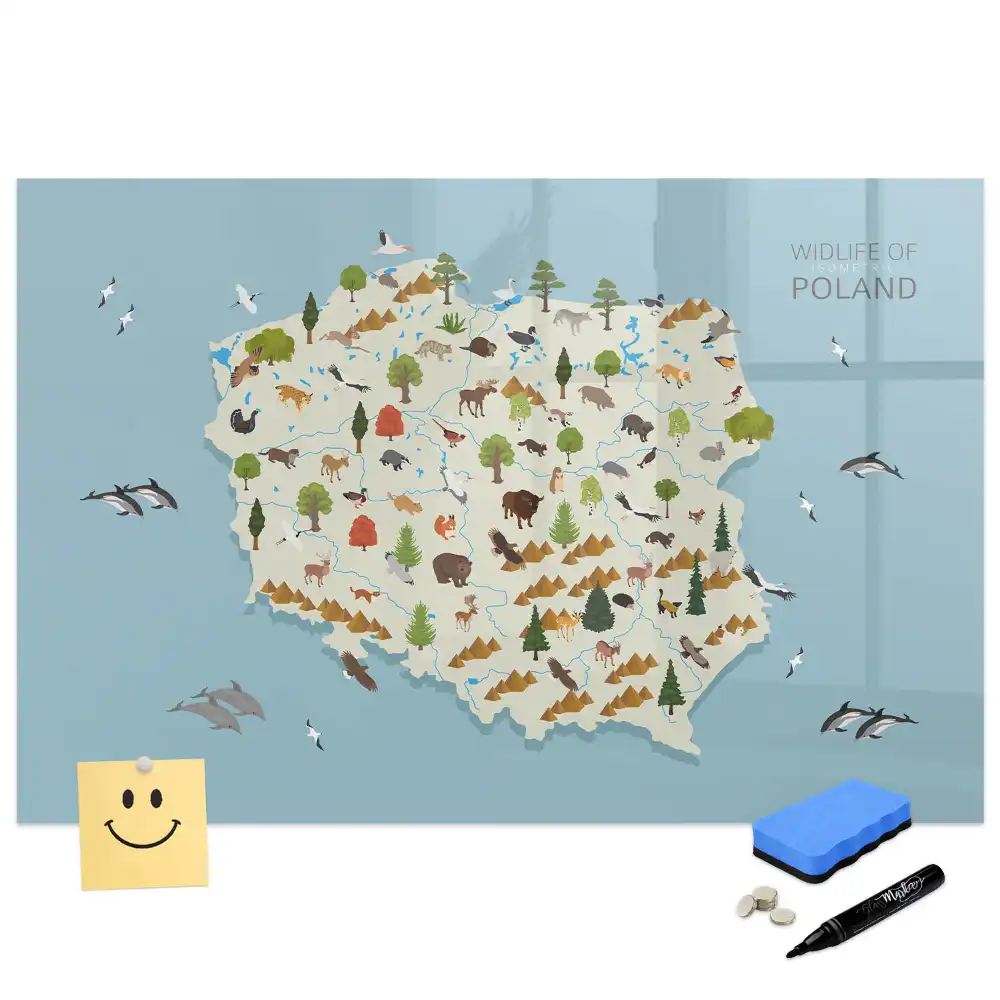 Tablă magnetică cu hartă și animale pentru copii