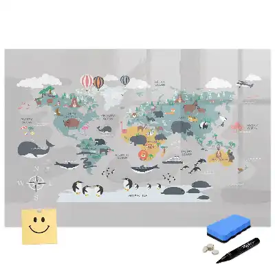 Tablă cu marker și model de glob pământesc cu desene animate