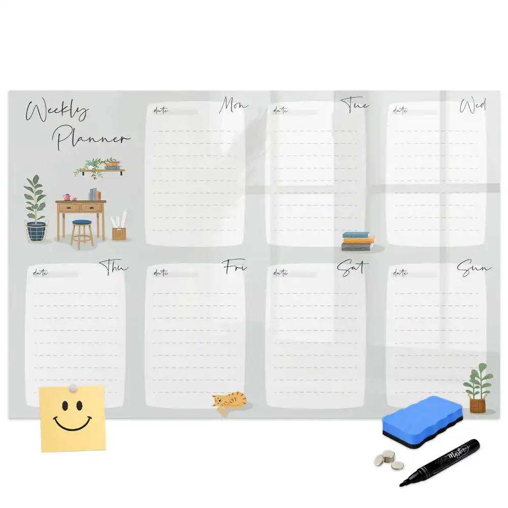 Tablă magnetică de scris tip calendar săptămânal