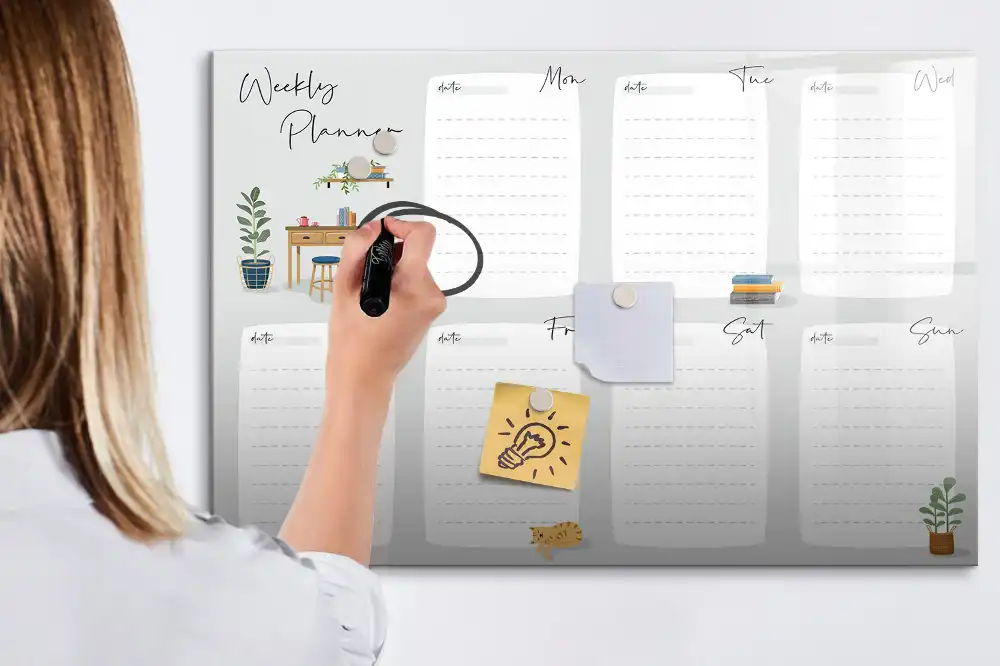 Tablă magnetică de scris tip calendar săptămânal