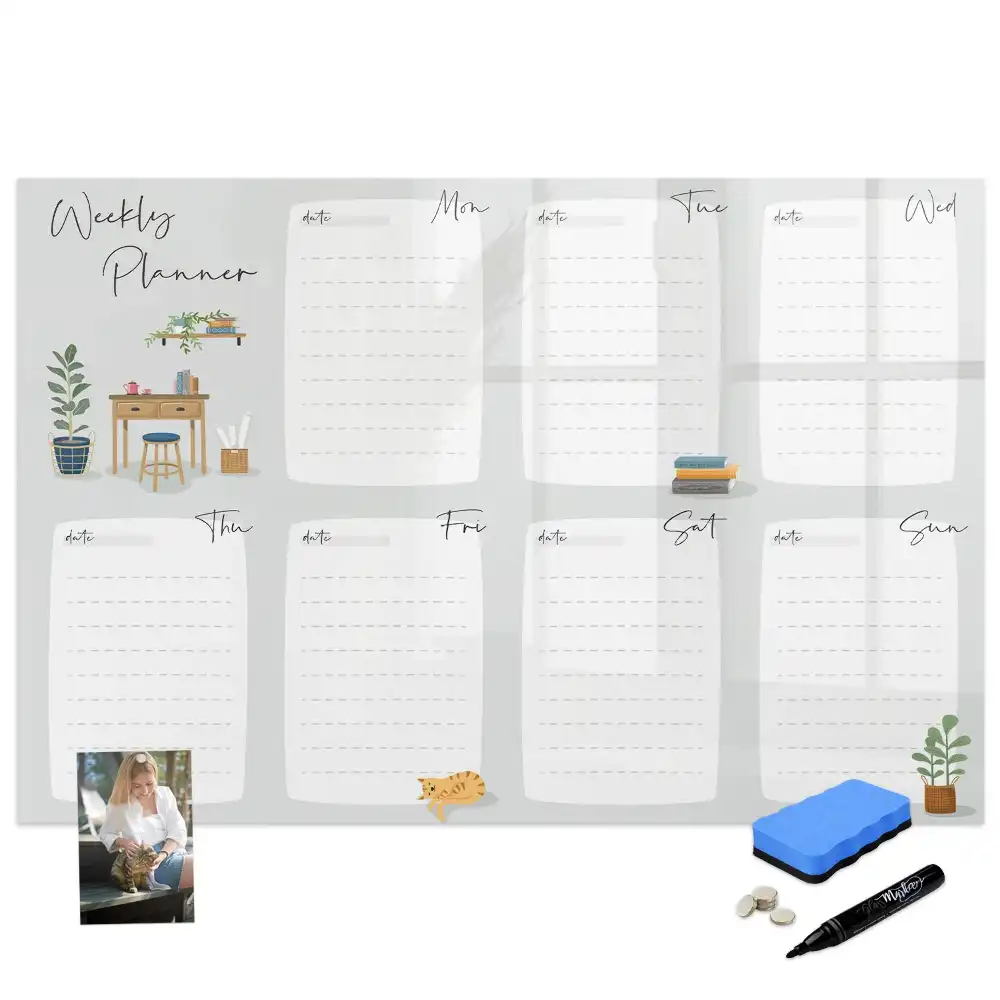 Tablă magnetică de scris tip calendar săptămânal