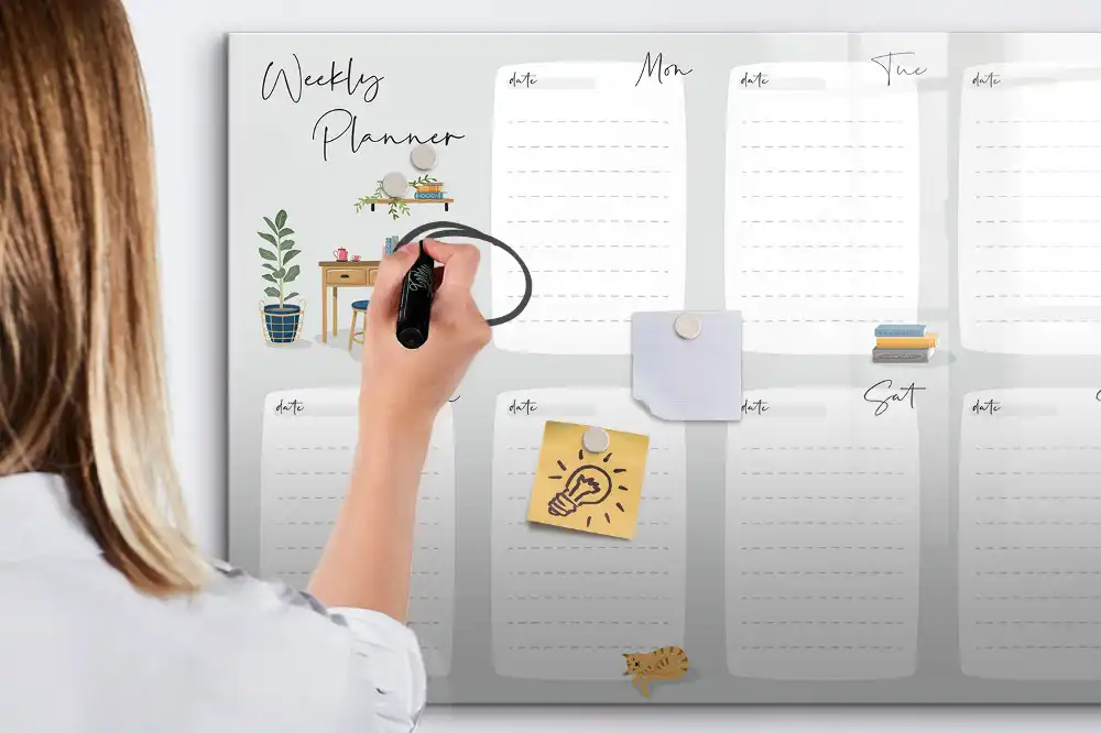 Tablă magnetică de scris tip calendar săptămânal
