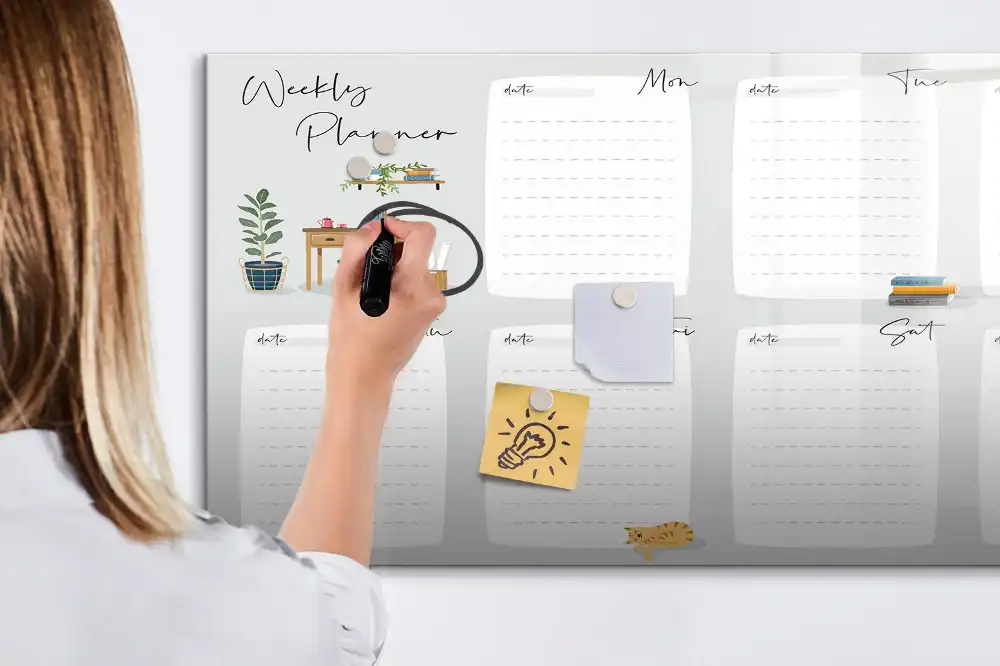 Tablă magnetică de scris tip calendar săptămânal