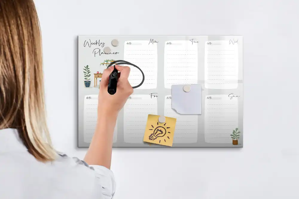 Tablă magnetică de scris tip calendar săptămânal