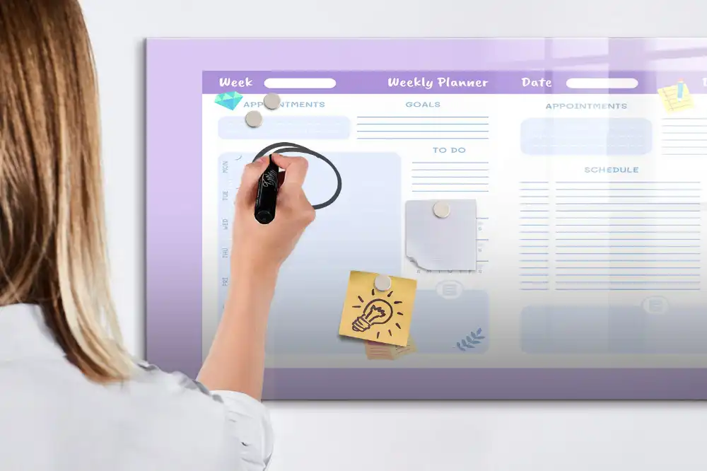 Tablă magnetică pentru magneți cu design calendar anual roz