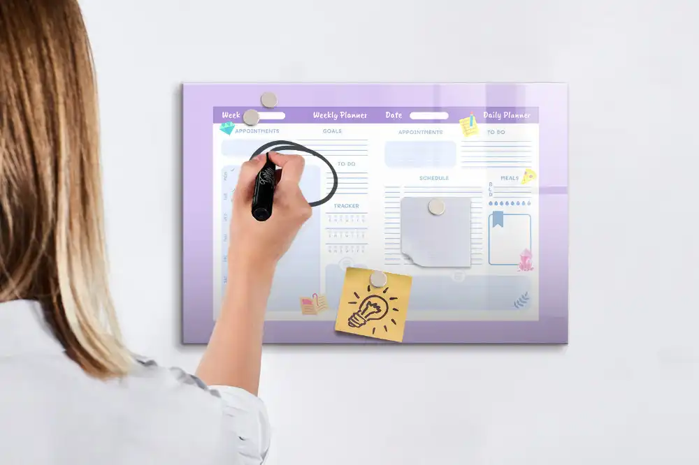 Tablă magnetică pentru magneți cu design calendar anual roz