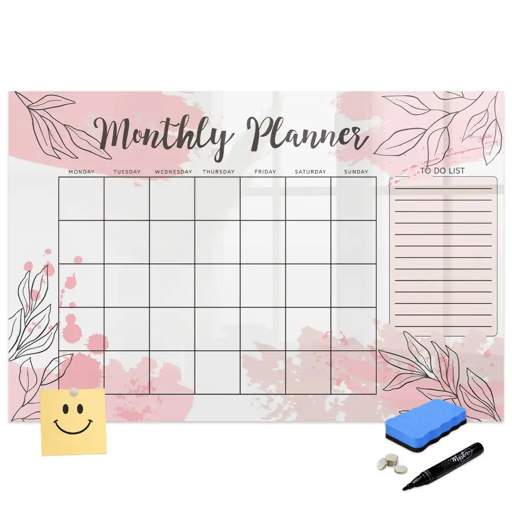 Tablă magnetică de scris calendar lunar roz