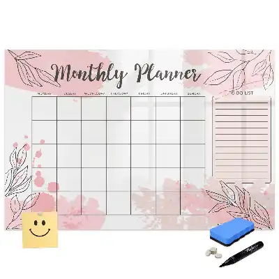 Tablă magnetică de scris calendar lunar roz