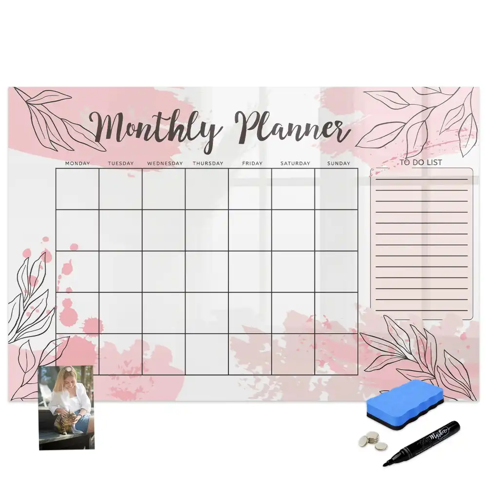 Tablă magnetică de scris calendar lunar roz