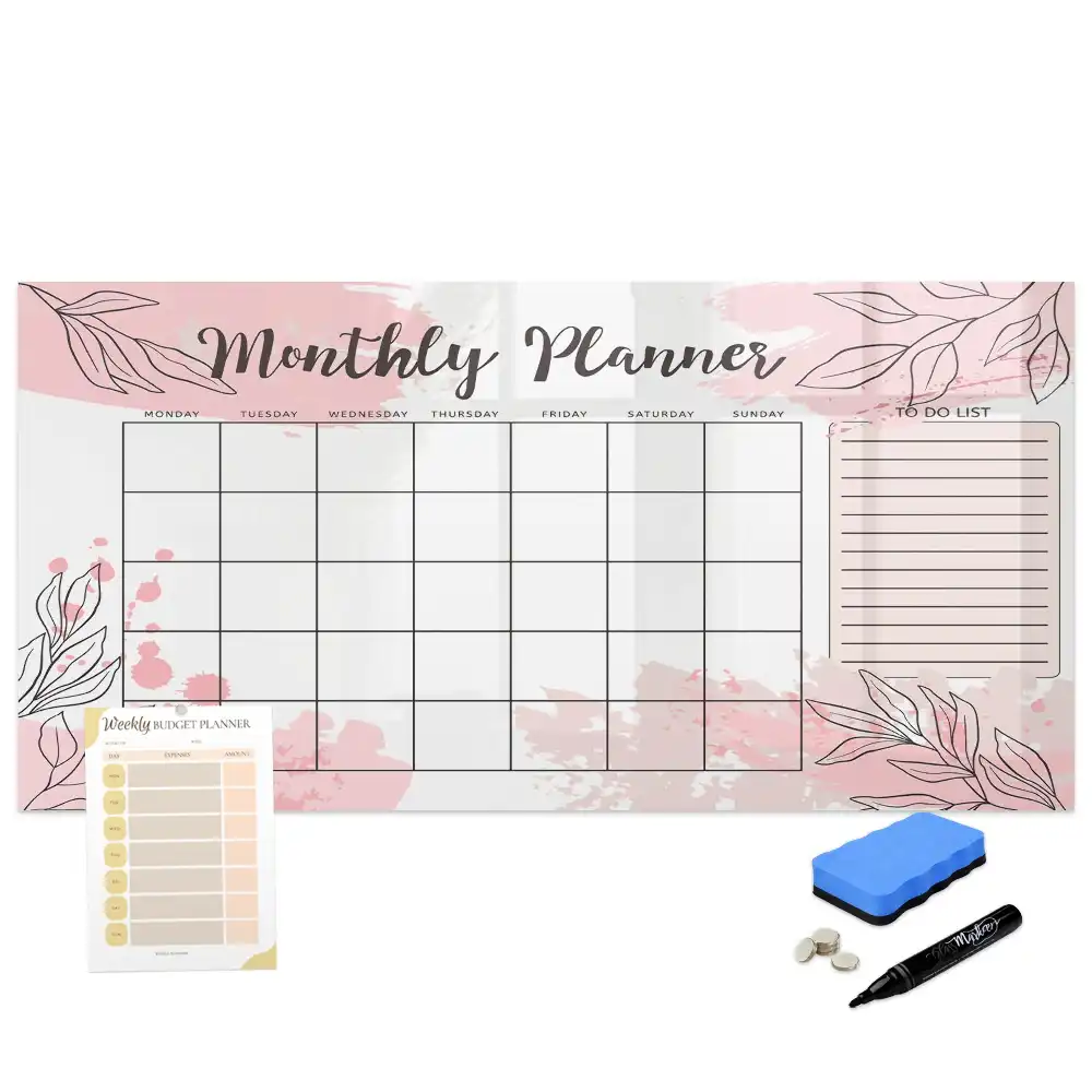 Tablă magnetică de scris calendar lunar roz