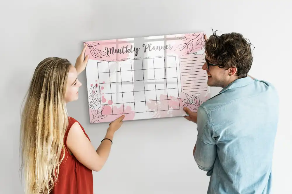 Tablă magnetică de scris calendar lunar roz