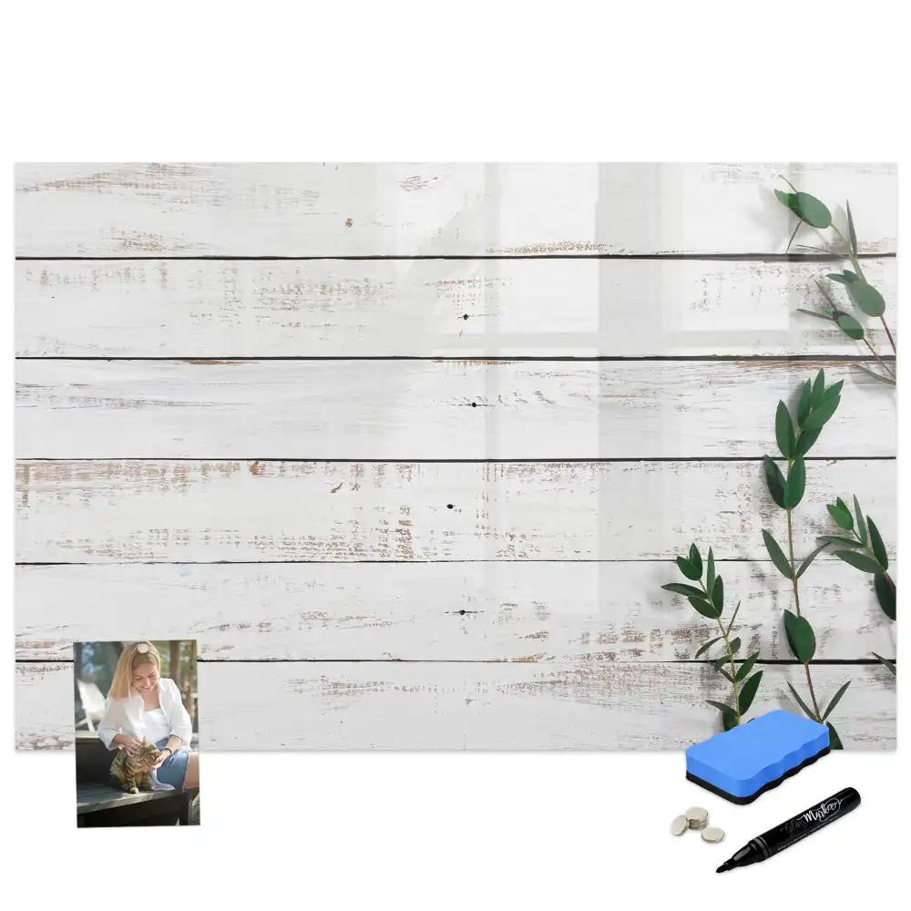 Tablă magnetică pentru scris cu aspect de scânduri din lemn natural