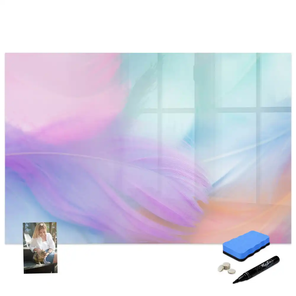 Tablă magnetică cu model pene de pasăre multicolore