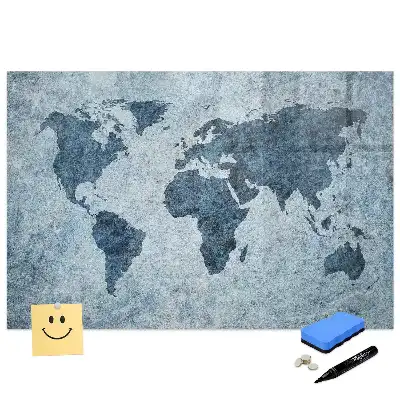 Tablă magnetică cu harta lumii pictată pe pânză