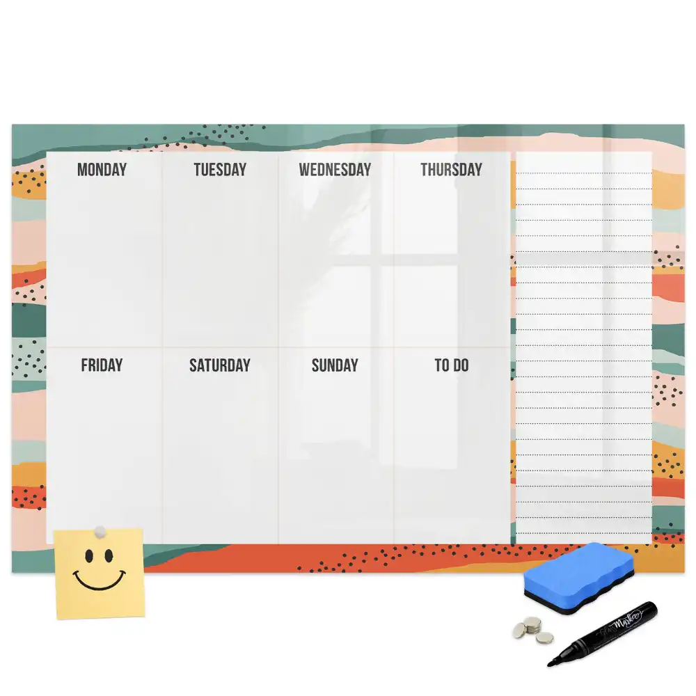 Tablă magnetică cu marker organizator săptămânal stilizat