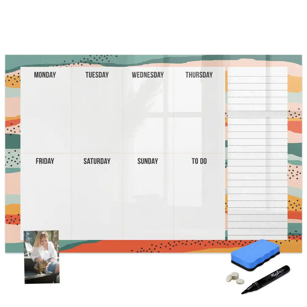 Tablă magnetică cu marker organizator săptămânal stilizat