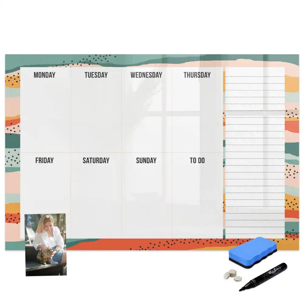 Tablă magnetică cu marker organizator săptămânal stilizat
