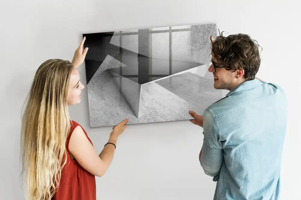 Tablă magnetică de scris cu model abstract de triunghiuri geometrice